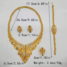 5 件复古风格珠宝套装包括项链、耳环、戒指、手链、欧洲和美国新娘配饰 - 金黃色 - 查看 2