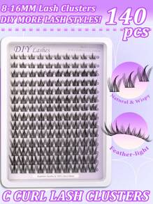 Himirell 140 Stück Manga Wimpernbüschel C-Locken MIX 8-16mm Flaum Natürliche Wimpern zum Selbermachen, Einzelne Falsche Wimpern, Einfach zu tragen, wiederverwendbar, für tägliches Make-up