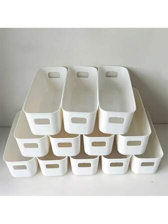 10个可堆叠塑料收纳盒带手柄，适用于办公室、家庭、衣柜、多功能收纳篮、耐用容器，用于袜子、内衣、文具、化妆品、节省空间的抽屉式收纳盒