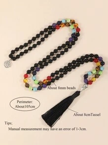 Japamala 108 Beads Natural Stone Black Agate & 7 Chakra Mala Necklace Spiritual Meditation Yoga Jewelry For Women ,Negativity Repellent,Boosts Confidence