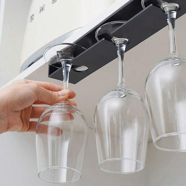 2 pièces, Support de verre à vin amélioré, Organisateur de verres à vin sous le placard pour bar de cuisine, Montage adhésif double face sans perçage de trou, Aucun outil nécessaire