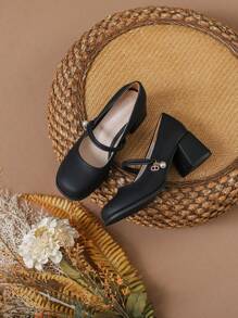 Damskie buty na wysokim obcasie, nowe style wiosenne i jesienne, okrągłe czubki, niskie, klamra, uniwersalne czarne skórzane buty, antypoślizgowe, z miękką podeszwą, wygodne, na grubym obcasie, brytyjskie buty damskie typu Mary Jane