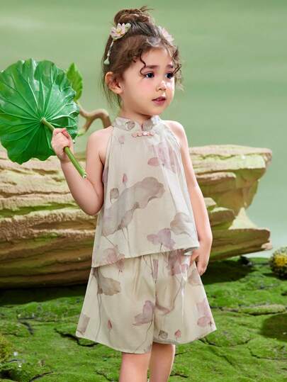 ASK JUNIOR 2pcs/Set Girls Breathable Strap Vest Top And Shorts Set