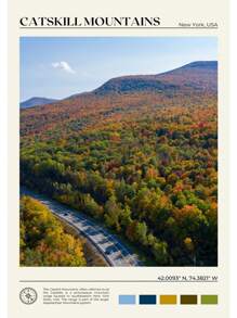 1 pieza Póster de escena de viaje a Nueva York con pintura en lienzo de las Montañas Catskill, Central Park y el Valle del Río Hudson para decoración de oficina y hogar sin marco