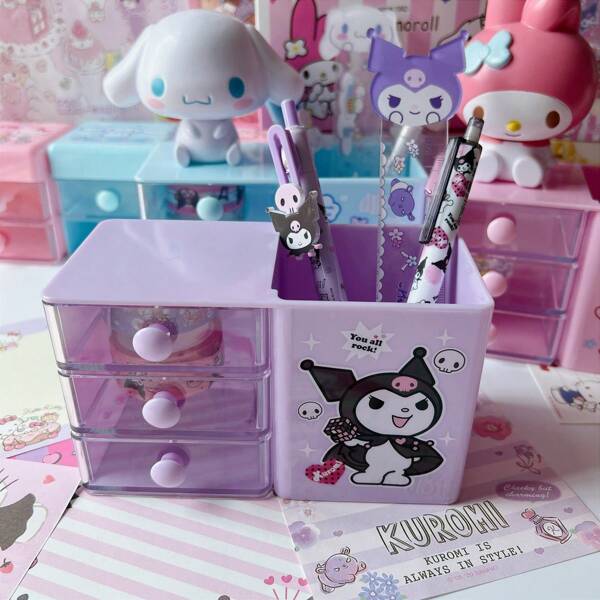 Sanrio Sanrio Characters Drawer Pen Holder, pudełko do przechowywania, pudełko na biżuterię, Melody Double Layer Organizer Box do szuflad biurowych