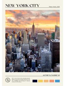 1 pieza Póster de escena de viaje a Nueva York con pintura en lienzo de las Montañas Catskill, Central Park y el Valle del Río Hudson para decoración de oficina y hogar sin marco