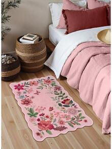 Lahome Floral Entryway Mat, 2X3 Washable Kitchen Rug, Ulta-Thin Soft Non-Slip Stain Resistant Boho Small Rug For Bathroom Bedroom, 2x3ft, Green - 粉色 - 查看 3