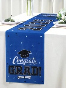 1pc Graduation Theme Table Runner, Black And Gold Color, Graduation Decor, Graduation Party Table Decoration, Graduation Ceremony Tablecloth, Graduation Gift, Graduation Photo - Multicolor - View 8