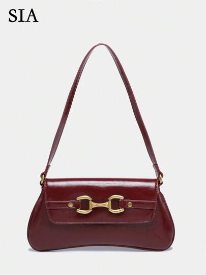 1 pièce Sac baguette d'épaule/sous l'aisselle avec boucle cheval vintage minimaliste, décor en métal, couleur rouge Angola. Convient pour les rendez-vous, les sorties, les fêtes, la Saint-Valentin