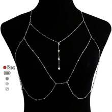 Sexy Rhinestone Beaded Body Chain, Women's Sexy Body Jewelry, Sparkling Pendant Tassel Necklace, Sexy Chest Chain, Stylish Sexy Elegant Chain For Women, Elegant Sexy Women Necklace