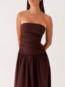 2025 Women Y2k Strapless Maxi Dress Tube Top Dress Elegant Long Dress Summer Beach Vacation Dress Off The Shoulder Dresses Sleeveless A Line Flowy Dress Wedding Party Formal Cocktail Dresses Bohemian Clothes Dress - 棕色 - 查看 5