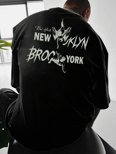 Men's Round Neck T-Shirt With Salvation Angel Graphic Print, Casual Street Style, Loose Fit Short Sleeve Top, Summer