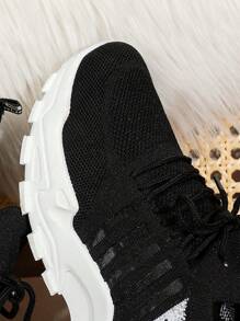 女士轻便跑步鞋，透气系带户外网眼训练运动鞋，舒适步行运动鞋 - 黑色 - 查看 6