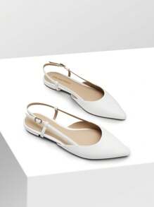 Women Flats Slingback Pointed Toe Elegant Lady Ballet Flats With Adjustable Buckle Strap Chic Fashion Low Heel Dress Casual Work Office Party Shoes - 白色 - 查看 7