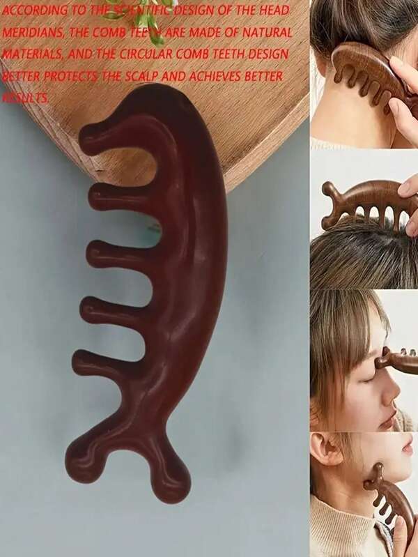1pc Meridian Massage Comb, Sandalwood Dolphin Head Shoulder Neck Massage Comb, Five Teeth Massage Comb, Suitable For Meridian Massage, Relieve Stress, Relieve Mood
