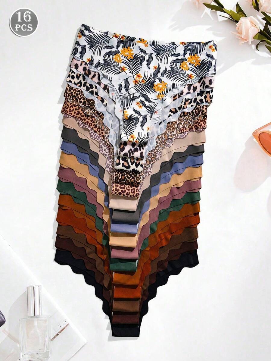 Set de 16 bragas de mujer cómodas y sin costuras con dobladillo ondulado - Multicolor - Ver 1