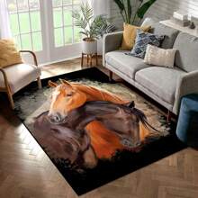 Animal Series, Crystal Velvet Material Lightweight Rug/Mat, Multiple Size Options, Loveable Cat, 2 Horses Design, High-Quality Soft & Vibrant, Trimmable Size, Highly Absorbent