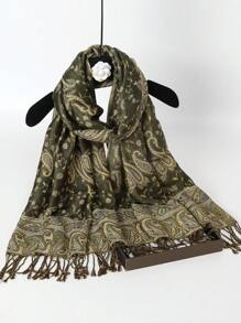 1件女士波西米亚风复古佩斯利花纹提花围巾/披肩，百搭日常穿搭及连衣裙 - 綠色 - 查看 5