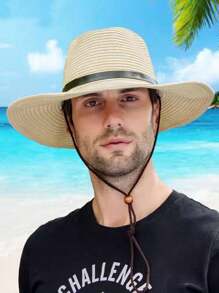 1pc Men's Straw Woven Sun Hat, Large Brim Cowboy Fishing Hat For Outdoor Spring Summer Beach Vacation, Foldable Wide Brim Breathable Woven Grass Cap - MZ1706 - View 2