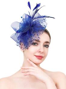 这款优雅的头饰由鲜花、网纱、丝带、发箍和发夹组成，适合女孩和女士参加茶会。 - 彩色 - 查看 20