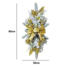 17I8nches Christmas Teardrop Swag Bow Ball Pinecone Garland Artificial Wreath For Holiday Stairs Wall Decor