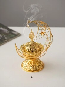 1pc Moon Shaped Metal Incense Burner, Black & Gold, Minimalist Modern Style, Luxury Style Incense Holder, Middle Eastern Arabic Incense Burner, Suitable For Home, Living Room, Office, Hotel, Holiday Decor - Multicolor - View 15
