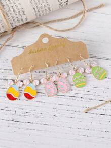 3对复活节可爱兔子和彩蛋造型珐琅合金吊坠耳环套装，女士复活节时尚首饰配饰，礼品 - 彩色 - 查看 3