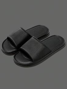 EVA 防臭罗纹拖鞋，情侣夏季户外/室内平底防滑浴室凉鞋 - 黑色 - 查看 4