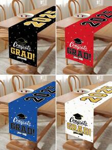 1pc Graduation Theme Table Runner, Black And Gold Color, Graduation Decor, Graduation Party Table Decoration, Graduation Ceremony Tablecloth, Graduation Gift, Graduation Photo - Multicolor - View 3
