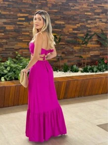 LONG DRESS WITH CUTOUT. - Rose Red - View 5