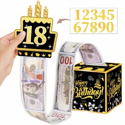 1 套生日快乐钱礼盒，惊喜派对现金盒，适合所有年龄段的派对装饰，有趣的钱拉出盒套装