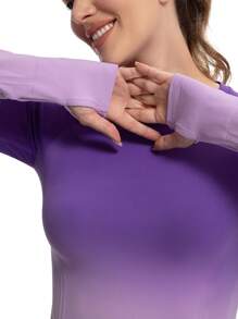 MathCat Long Sleeve Workout Tops For Women, Gradient Running Athletic Shirts, Seamless Breathable Tops With Thumb Holes - độ dốc màu tím - Xem 4