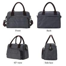 1Piece Portable Lunch Bag Large Reusable Insulated Lunch Box Bento Pouch Dinner Insulation Bag Student Thickened Cute Lunch Fruit Bag Pink Strawberry Stripe Leopard Print Small Floral Bag For School School Accessories School Stuff - Stripe - 查看 7