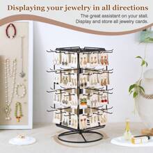 1 pieza Organizador de joyas giratorio 360° con 48 ganchos, Torre organizadora de joyas para guardar anillos, aretes, collares, pulseras, regalo de San Valentín y cumpleaños, color negro