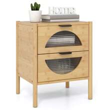 Bamboo Nightstand Mid-Century Modern Bedside Table - Khaki - View 1