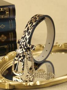 1pc Women Leopard Print PU Leather Chain Belt, Fashion Accessory For Party, Date, Daily Use