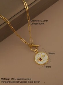 1pc Stainless Steel OT Clasp Chain Necklace With Sun Moon Star Pendant, Women Fashion Jewelry, Holiday Gift - Yellow Gold - View 28