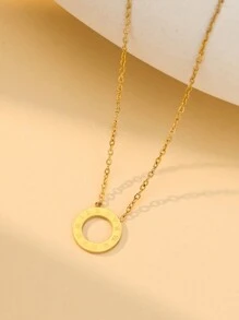 1 件罗马数字吊坠项链新款时尚空心圆形不锈钢项链链首饰女士 - 金色 - 查看 5