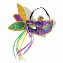 1 件狂欢节威尼斯化妆舞会彩色羽毛彩绘粉绿紫金流苏面具，适合狂欢节、万圣节和化妆舞会，均码 A - 彩色 - 查看 8