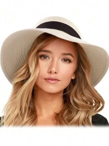 1pc Small Brim Korean Style Bow Strap Straw Hat - Straw Hat - View 16