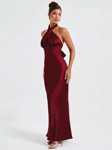 性感露背交叉领口无袖优雅鸡尾酒会礼服、派对礼服、婚礼宾客礼服