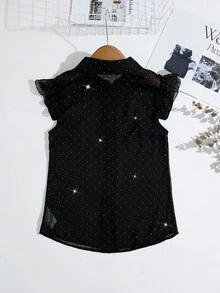 Fashion Rhinestone Decorated Chiffon Blouse, Fresh And Stylish Design For Younger Look, Cap Sleeves, Slimming - Black - View 2
