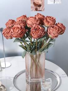 1/3/4/6/7pcs Artificial Fire Roses, Artificial Flowers, Wedding Season Decorations, Table Decorations, Centrepieces, Mother's Day Decorations, Plastic Flowers, Candlelight Dinner Decorations, Harvest Festival, Thanksgiving Day, Christmas School - Coffee Brown - View 4