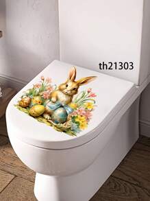 1PC Easter Bunny & Eggs Printed Toilet Sticker, For Home Decoration & Easter Bunny Bathroom Stickers - Waterproof PVC, Spring Butterfly Wall Decal, Vinyl Decal For Home Decorations, Spring Butterfly Element Wall Stickers Decoration Items Refresh Your Home, Rama Decoration Stickers - 11.81*11.81in/11.61*11.61in
