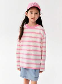 Balabala Tween 女童圆领 T 恤，简单透气的春季穿搭 - 紅色調 - 查看 2