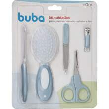 Kit Higiene Cuidados Bebê 5 Peças Pente Escova Cortador Lixa Tesoura Azul Buba - Azul - Visão 2