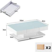 Weißer Hochglanz-Couchtisch mit 2 Schubladen und 8 mm gehärtetem Glas, Kaffeetisch, Wohnzimmertisch, Büro-Aufbewahrungsschrank, Wohnzimmer, Möbel, Rezeption, Wartebereich, Tisch - Weiss - Übersicht 2