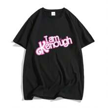 Camisetas Barbiee de color rosa intenso con la frase "I Am Kenough Barbenheimer", 100 % algodón, camisetas holgadas de verano con gráficos, ropa informal con cuello redondo