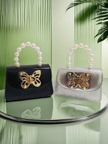 Children's Fashion New Butterfly Pearl Handbag, Holiday Gift, PU Leather Butterfly Lock Stylish Pouch, Princess Mini Wallet Purse For Girls - one-size - View 3