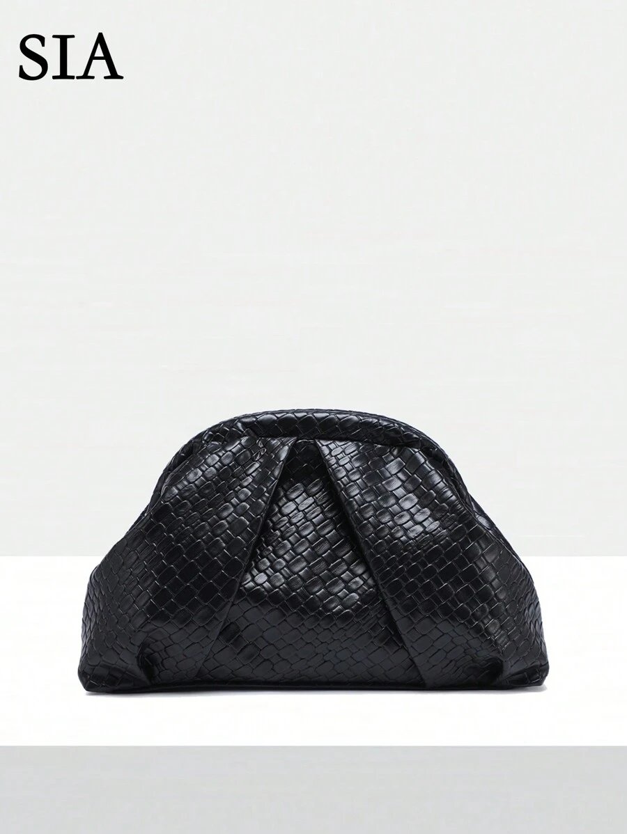 Vintage minimalistischer gehäkelter SIA Damen Strandtasche, Muster mit Meerschnecken, Angola rote Nieten Dekoration, großvolumige gefältelte wolkenförmige Clutch Handtasche, geeignet für Partys, Lässig-Outfits und den täglichen Gebrauch